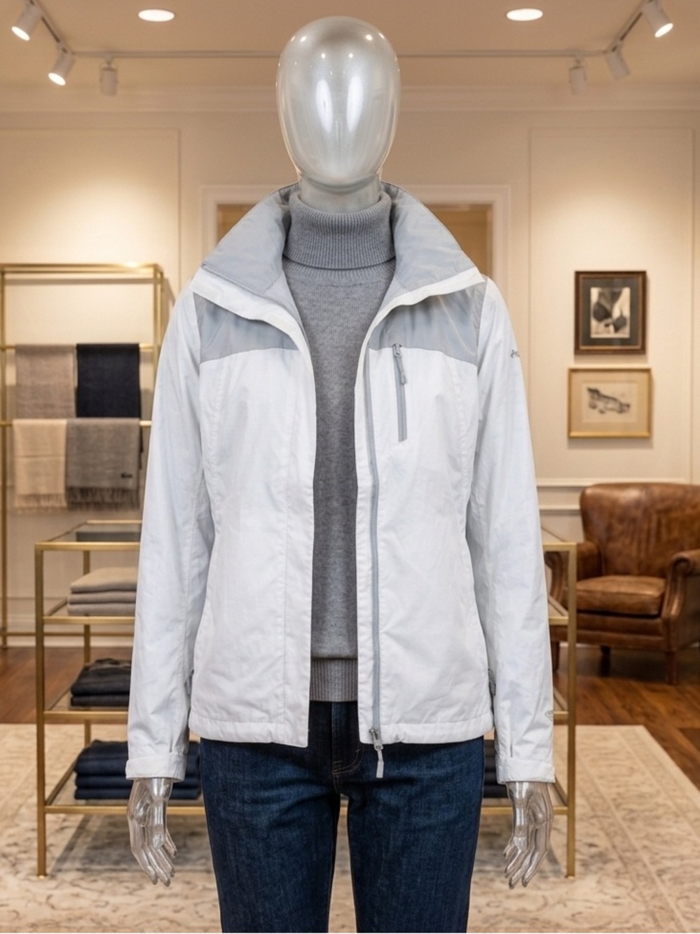 Columbia Two-Tone Light Gray and White Jacket